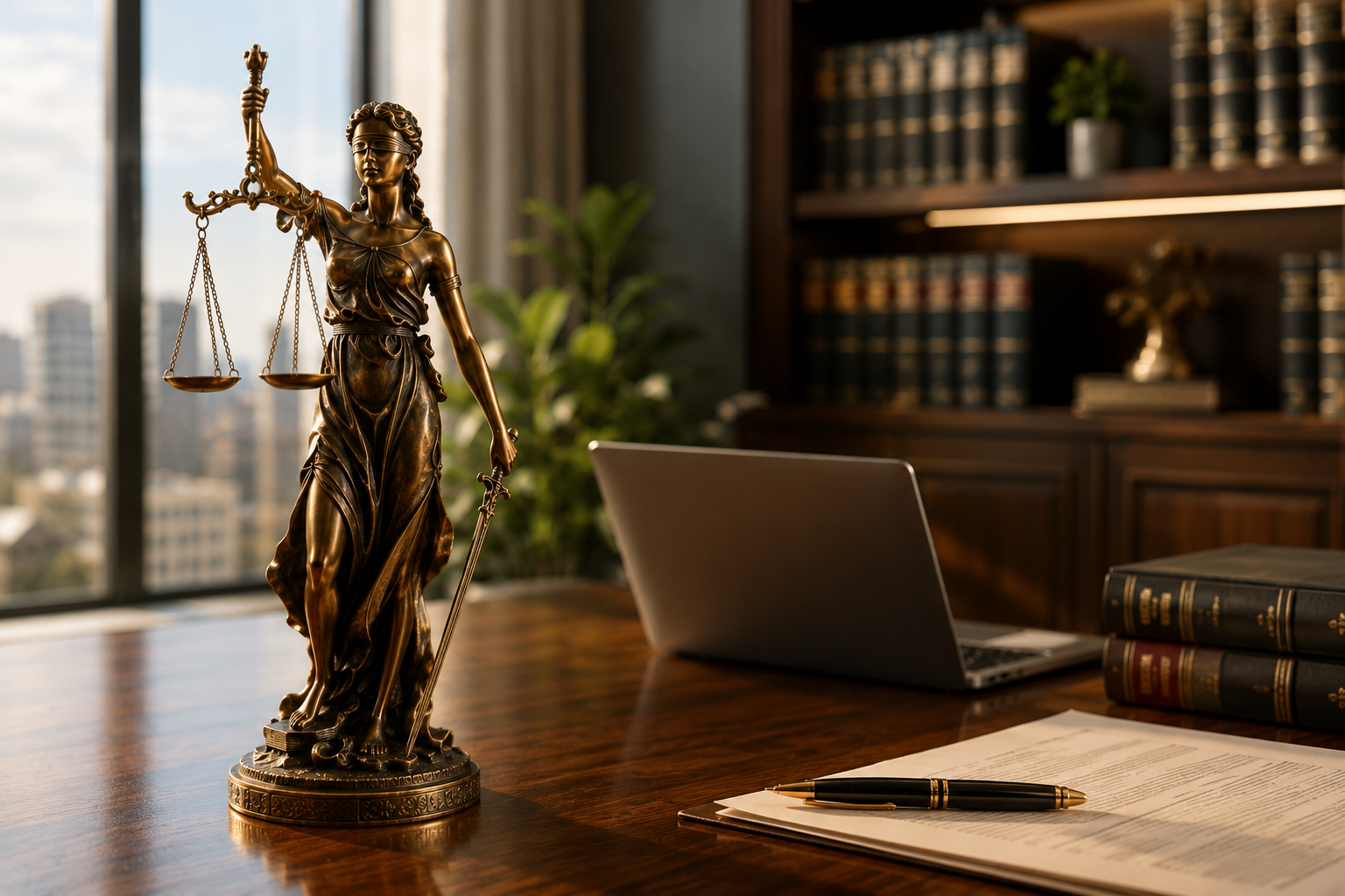 Estátua da Justiça representando a advocacia.